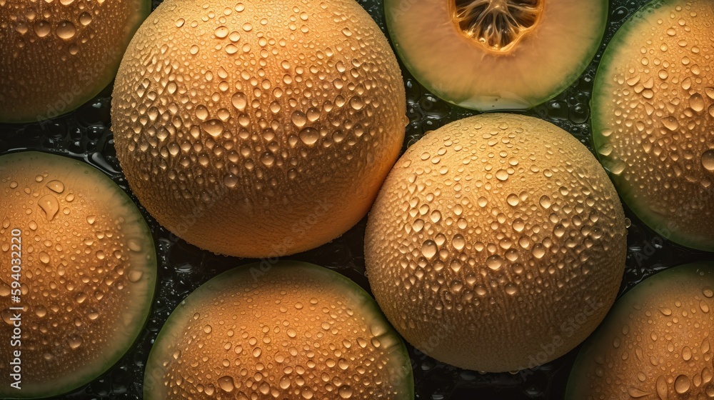 Poster a group of oranges with drops of water on top of them and a half of an orange in the middle of the p