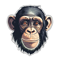 Chimpanzee Face Sticker On Isolated Transparent Background, Png, Logo. Generative AI 
