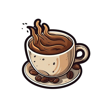 Coffee Sticker On Isolated Transparent Background, Png, Logo. Generative AI 