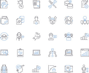 Business ethos line icons collection. Integrity, Accountability, Transparency, Trusrthiness, Ethics, Hsty, Fairness vector and linear illustration. Responsibility,Respect,Citizenship outline signs set