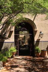 Vertical shot of a Southwestern-style courtyard in Sedona, Arizona, USA.