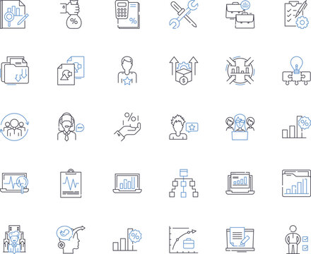 Business ethos line icons collection. Integrity, Accountability, Transparency, Trusrthiness, Ethics, Hsty, Fairness vector and linear illustration. Responsibility,Respect,Citizenship outline signs set