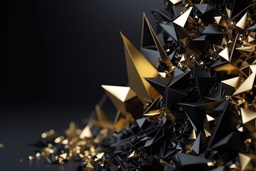 Polygonal black and gold abstract with spiky connection structure made with generative AI