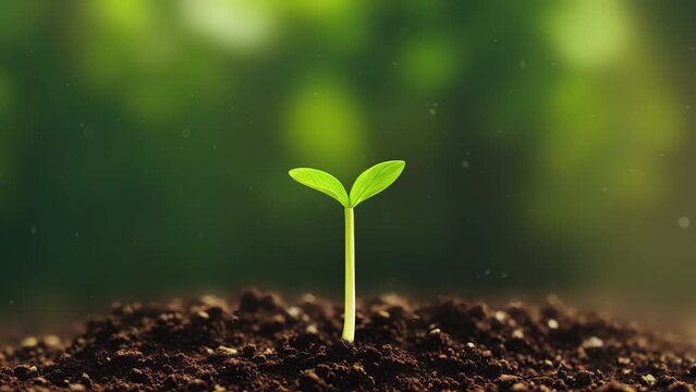 Green Sprout Grow on Organic Soil Dirt, Environmental Earth Day
