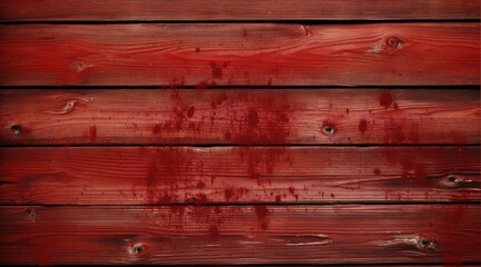 Red with splattered blood wooden planks background. Wooden texture. Red wood texture. Wood plank background, Generative AI