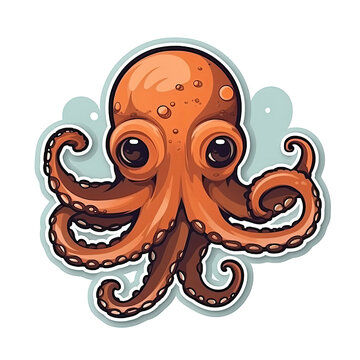 Octopus Face Sticker On Isolated Transparent Background, Png, Logo. Generative AI