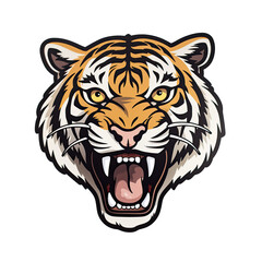 Eyes And Mouth Wide Open Tiger Face Sticker On Isolated Transparent Background, Png, Logo. Generative AI