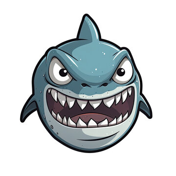 Angry Shark Face Sticker On Isolated Transparent Background, Png, Logo. Generative AI