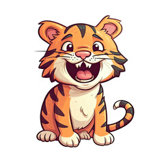 Fototapeta na wymiar Happy Tiger Face Sticker On Isolated Transparent Background, Png, Logo. Generative AI