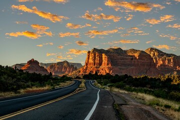 Road with a view of spectacular rocks in Sedona, Arizona, USA.