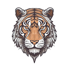 Proud Tiger Face Sticker On Isolated Tansparent Background, Png, Logo. Generative AI