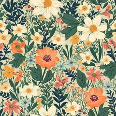Gordijnen Spring Flowers Seamless Floral Pattern. A Delightful Design Element. Generated AI. © snesivan