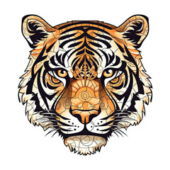 Puzzled Tiger Face Sticker On Isolated Tansparent Background, Png, Logo. Generative AI