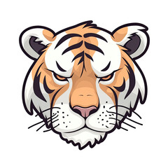 Sad Tiger Face Sticker On Isolated Tansparent Background, Png, Logo. Generative AI