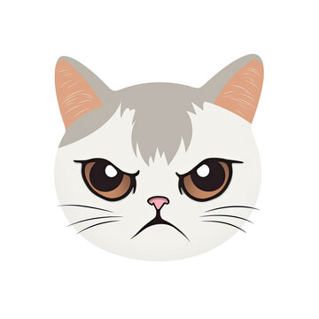 Sad Cat Face Sticker On Isolated Tansparent Background, Png, Logo. Generative AI