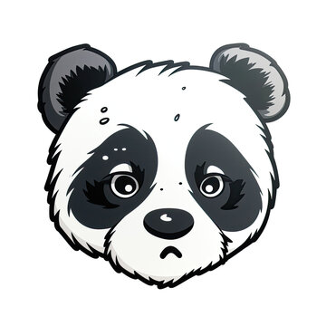 Sad Panda Face Sticker On Isolated Tansparent Background, Png, Logo. Generative AI