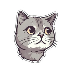 Fototapeta na wymiar Thinks Cat Face Sticker On Isolated Tansparent Background, Png, Logo. Generative AI
