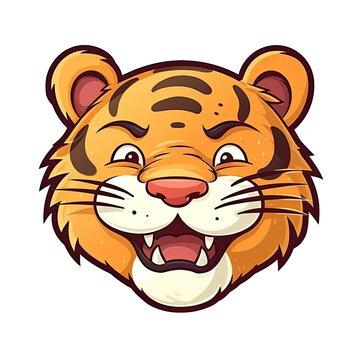 Smile Tiger Face Sticker On Isolated Tansparent Background, Png, Logo. Generative AI