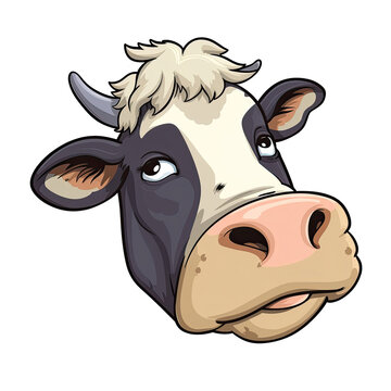 Thinks Cow Face Sticker On Isolated Tansparent Background, Png, Logo. Generative AI