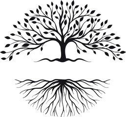 Abstract silhouette of tree and root logo