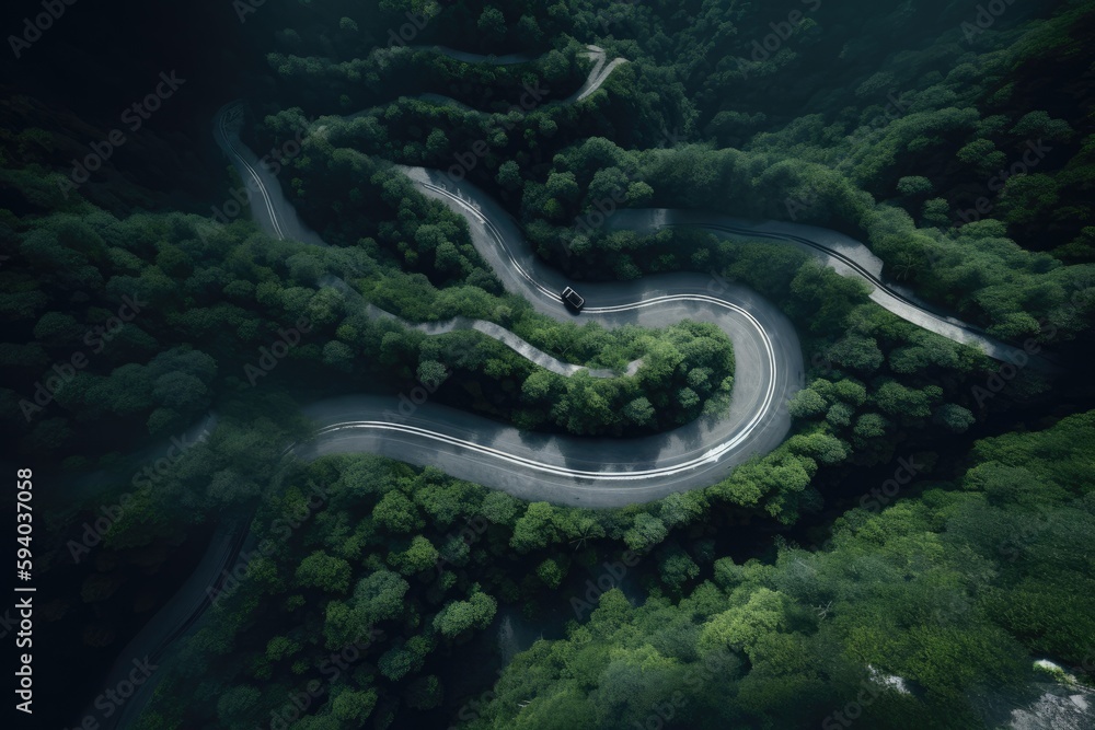 Aufkleber drone view road created with generative ai technology