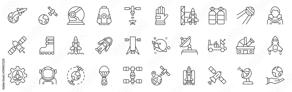 Wall mural set of 30 icons related to space and astronomy. outline symbols collection. editable stroke. vector 