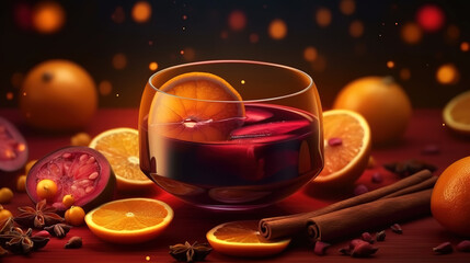 Mulled wine banner background. Generative Ai