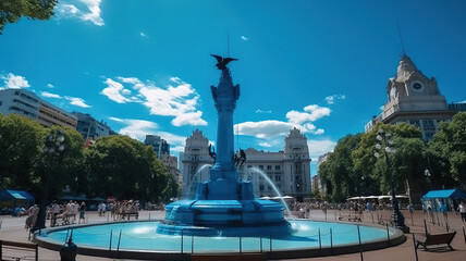 View of central square in Buenos Aires with the Argentinean flag. Generative Ai