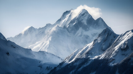 Fototapeta na wymiar Snow-covered mountains with rugged peaks and sharp ridges