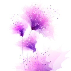 delikate pink and purple flowers on white background