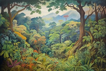 painting for jungle and mountain. Generative AI