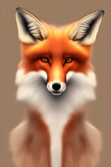 Portrait of a red fox on a light background. The head of a beautiful forest animal. Smart look of a dodgy fox, a skillful predator and an elegant animal, generative AI