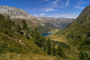 Fototapeta na wymiar Lake Obersee seen from Passo Stalle