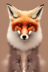Portrait of a red fox on a light background. The head of a beautiful forest animal. Smart look of a dodgy fox, a skillful predator and an elegant animal, generative AI
