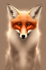 Fototapeta premium Portrait of a red fox on a light background. The head of a beautiful forest animal. Smart look of a dodgy fox, a skillful predator and an elegant animal, generative AI