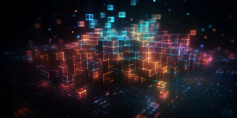 Background lines and cubes, lights and colors, futuristic - obrazy, fototapety, plakaty