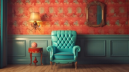 Vintage interior background, Bright color. Generative Ai