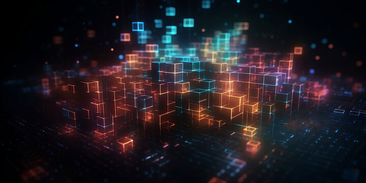 Background lines and cubes, lights and colors, futuristic