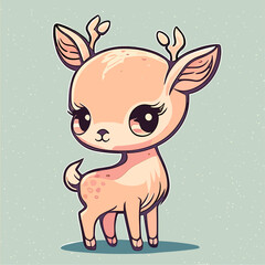 Adorable wild cartoon fawn deer in the forest. Vector flat illustration