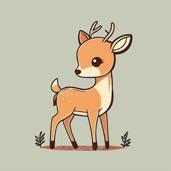 Adorable wild cartoon fawn deer in the forest. Vector flat illustration