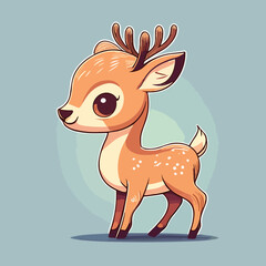 Adorable wild cartoon fawn deer in the forest. Vector flat illustration