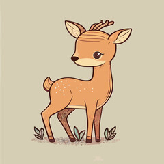 Adorable wild cartoon fawn deer in the forest. Vector flat illustration