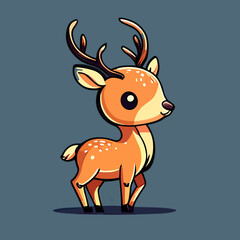 Adorable wild cartoon fawn deer in the forest. Vector flat illustration