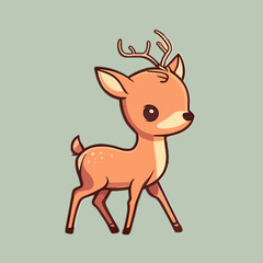 Adorable wild cartoon fawn deer in the forest. Vector flat illustration