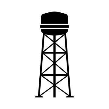 recommend clip art: Water tower icon. Black silhouette. Vertical front side view. Vector simple flat graphic illustration. Isolated object on a white background. Isolate.