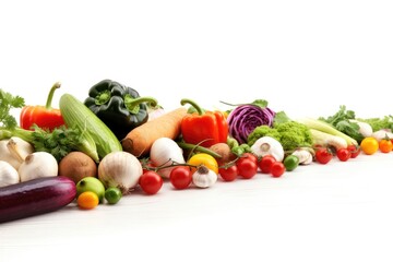 Fototapeta na wymiar Border design of fresh vegetables, isolated on white. AI generated