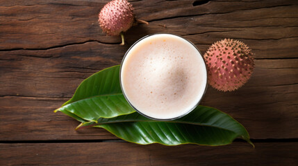 Fresh Lychee Smoothie on a Rustic Wooden Table