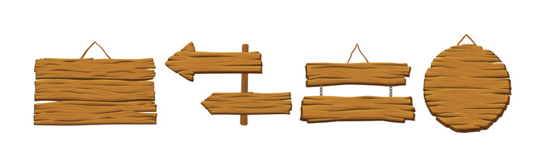 Wooden and Timber Signboard of Different Shape Vector Set