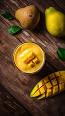 Fresh Mango Smoothie on a Rustic Wooden Table
