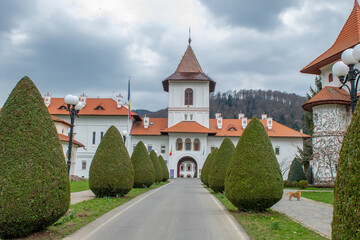 Fototapeta na wymiar A very well-known monastery from Transylvania. Sambata Monastery from Fagaras Mountains.